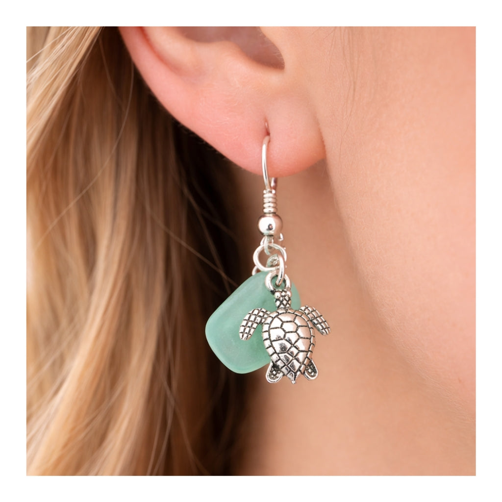 Sea Turtle & Starfish Earrings – Sea Glass Beach Jewelry, Choose Your Design & Color