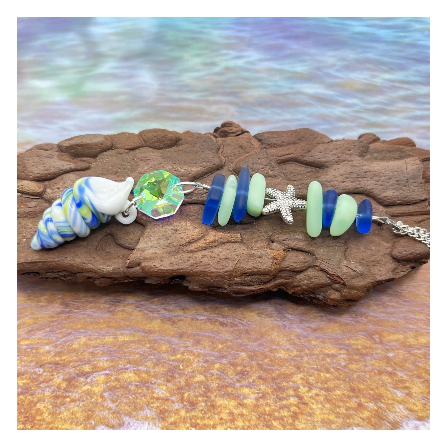 Beach Car Charm | Rear View Mirror Ocean Charm | Sea Glass Suncatcher | Coastal Gift for Her
